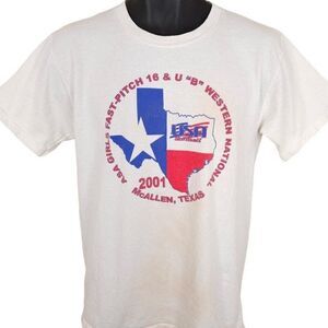 Vintage Softball Fast Pitch T Shirt Mens Size Medium White Y2K 2001 McAllen TX